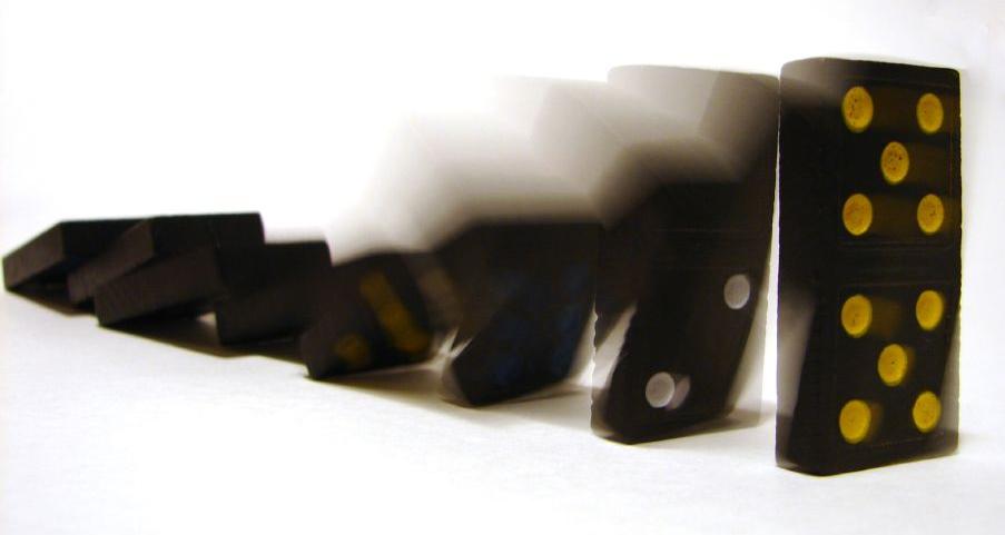Dominoes falling in a sequence