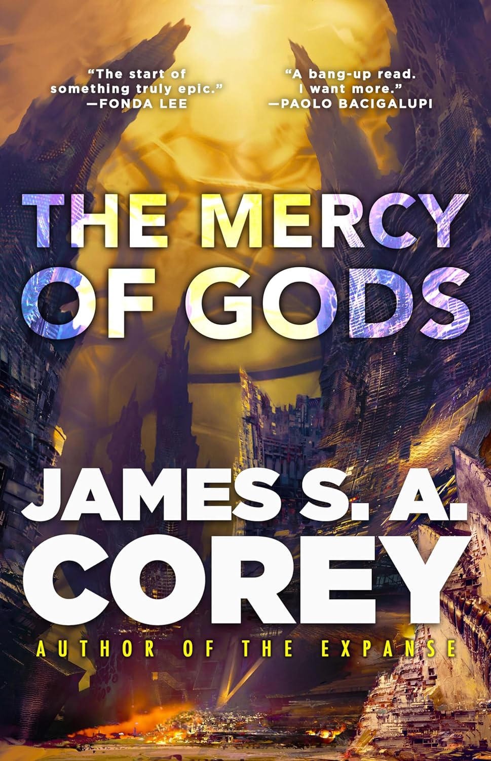 The cover of The Mercy of Gods, showing a complex in a very alien environment.