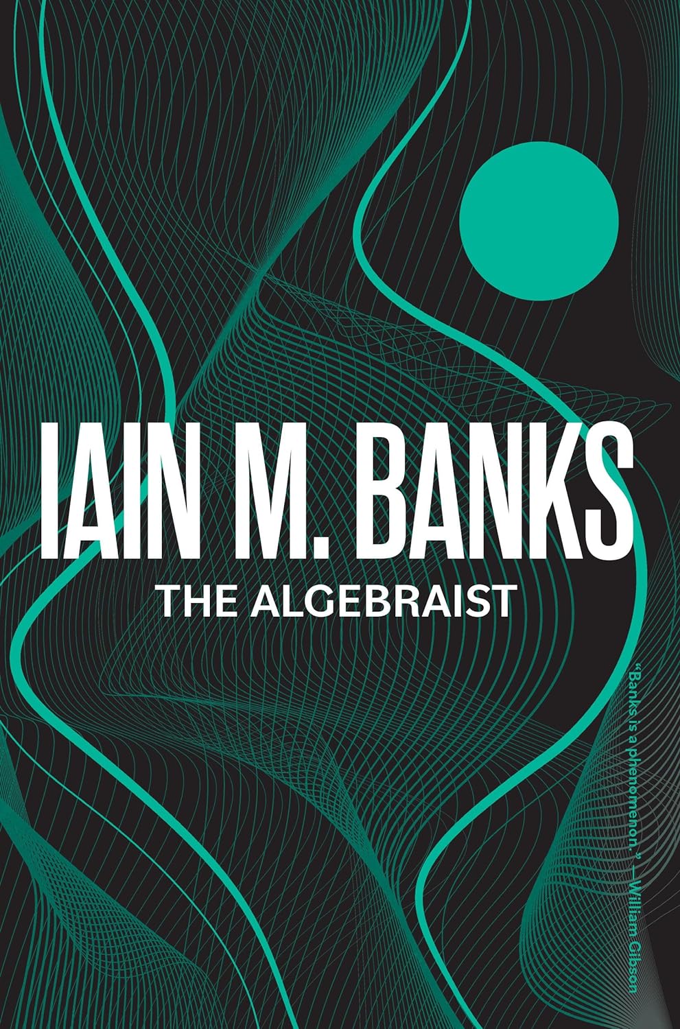 Cover of Iain Banks' "The Algebraist" showing green wave patterns on a black background