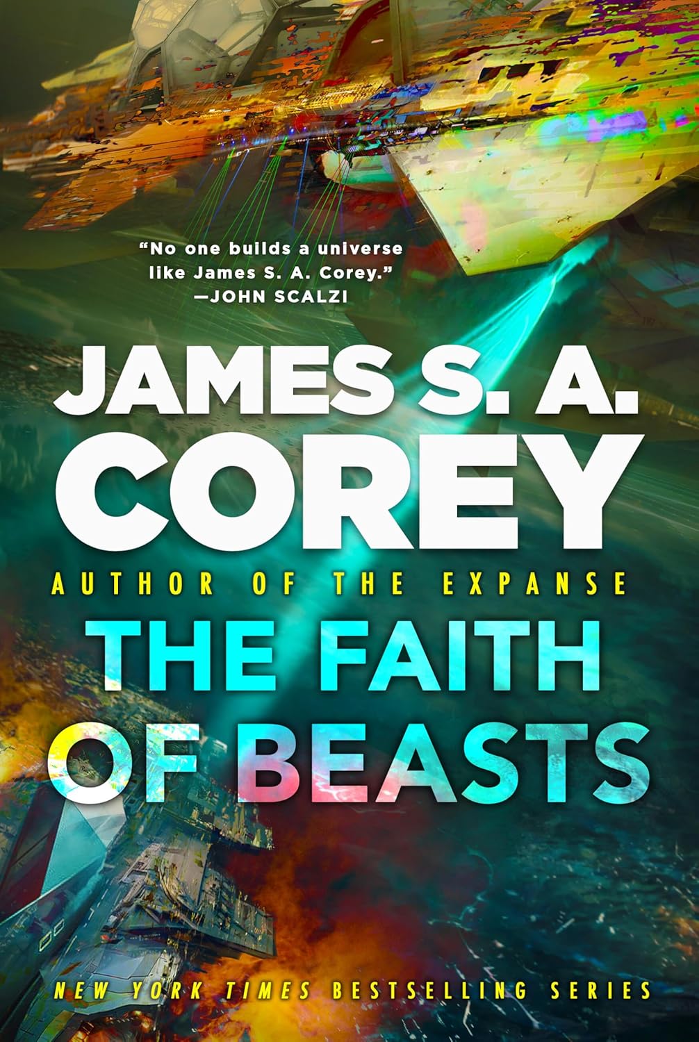 Cover of The Faith of Beasts showing a space battle.