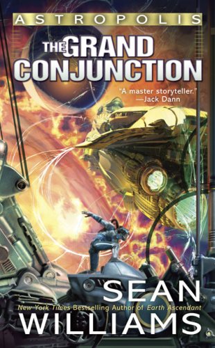 Cover of The Grand Conjunction showing a space suited figure in what appears to be a space battle.