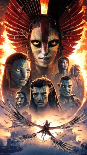 Poster for Avatar: Fire and Ash, showing the major characters.