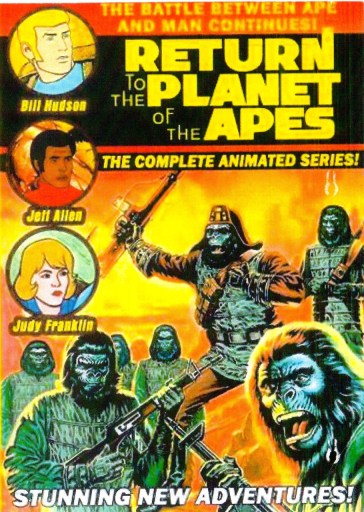 Poster for Return to the Planet of the Apes showing the major characters and gorillas attacking.
