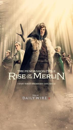 Poster for The Pendragon Cycle: Rise of the Merlin, showing Merlin and other characters.